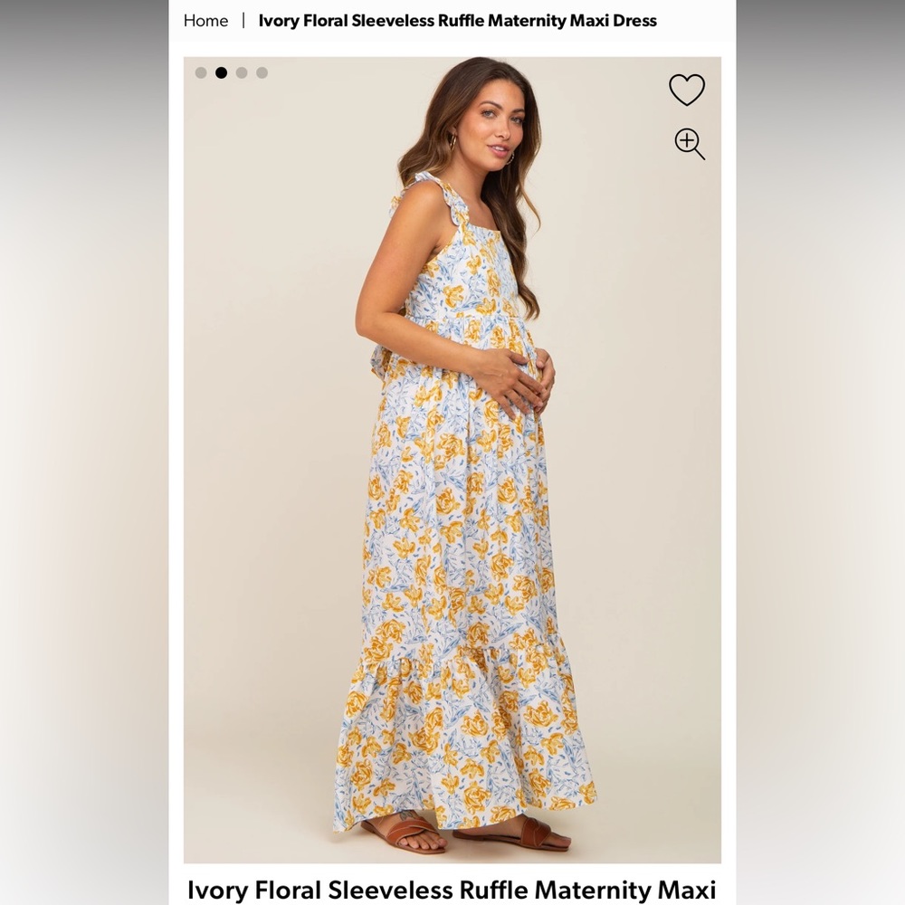 Pinkblush maternity Ivory Floral Sleeveless Ruffle Maxi Dress size large